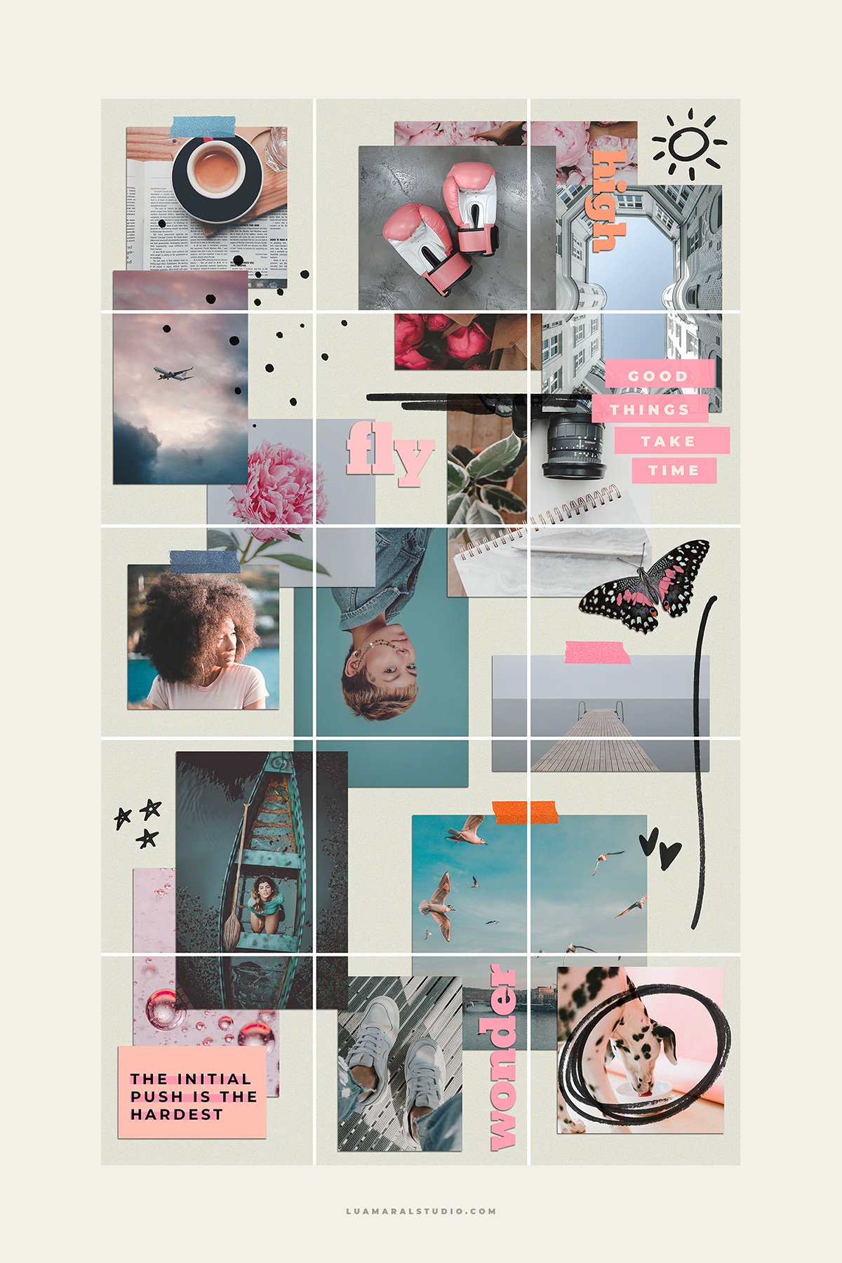 12 Post Instagram Canva Puzzle Feed Design Template Orange Pink Pastell No  Photoshop Instagram Templates Canva Templates Puzzle 