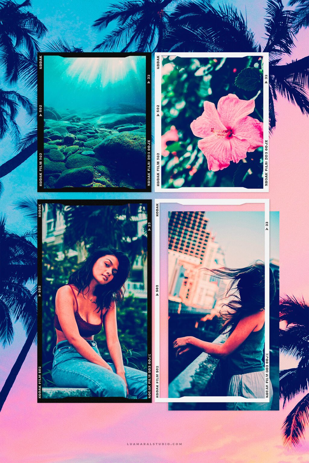 Kodak filmstrip Instagram story PNG frame with beach background ⋆ The