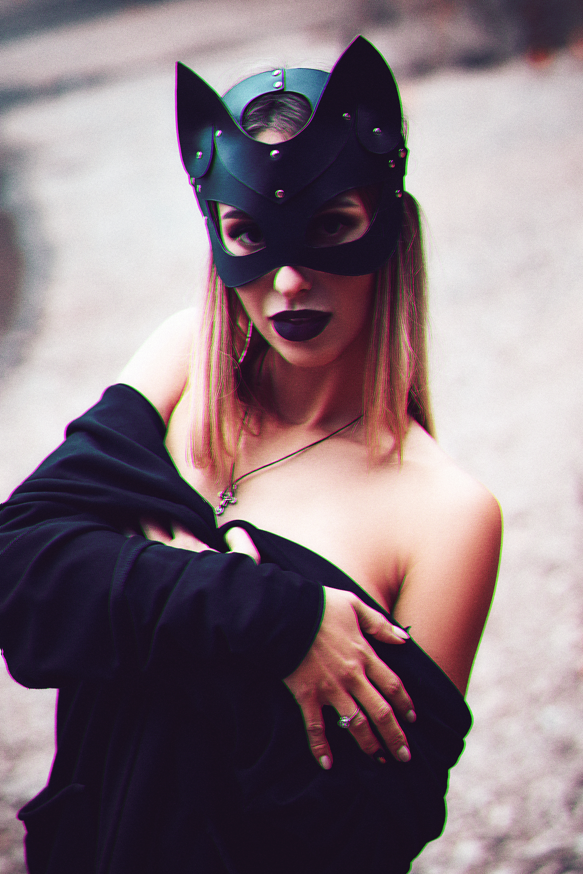 sexy beautiful woman in black cat mask.