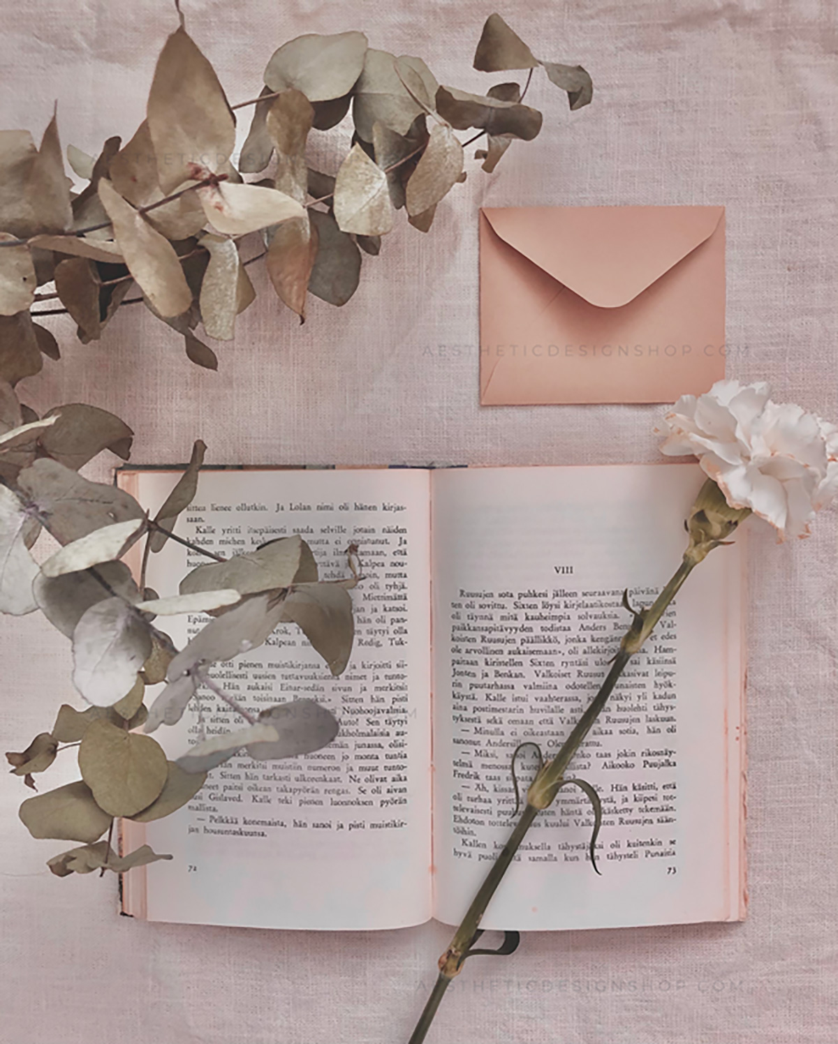Aesthetic flat lay with open book, white flower and twinkle lights ⋆ ...