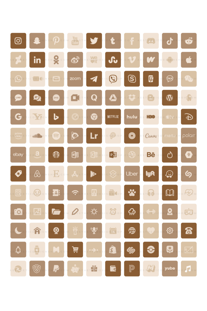 brown aesthetic homescreen app icon set