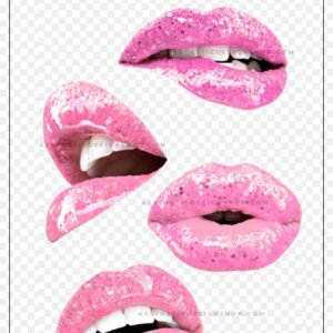 pink-lipgloss-sticker-set Woman's lips with pink lipgloss PNG Sticker Set