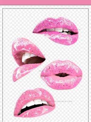 Woman's lips with pink lipgloss PNG Sticker Set