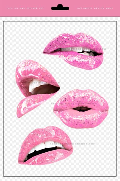 Woman's lips with pink lipgloss PNG Sticker Set