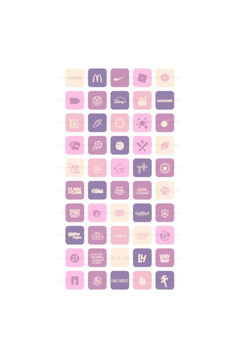 180 Purple & Cream aesthetic home screen app icons