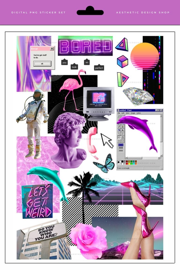 vaporwave aesthetic PNG sticker set
