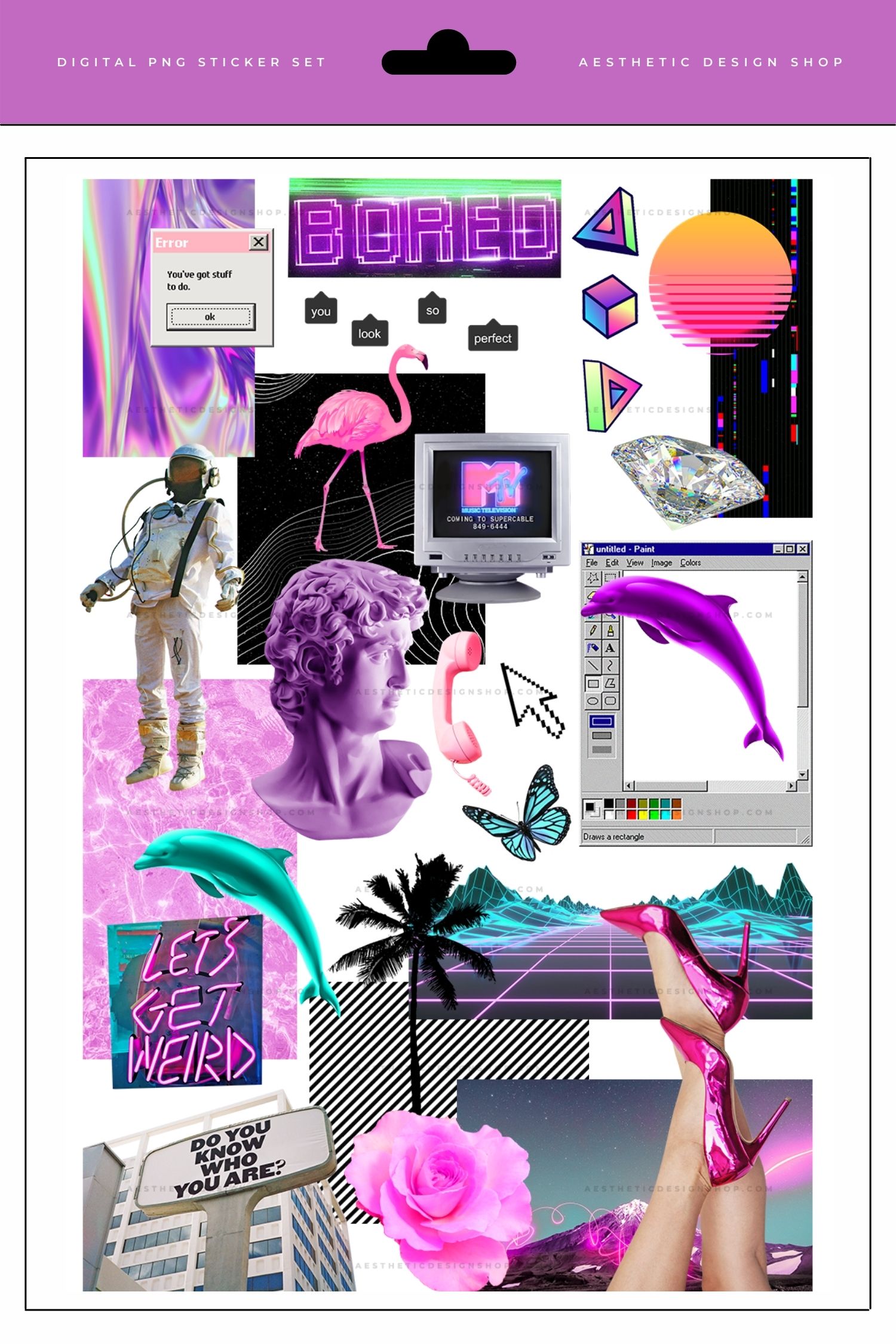Vaporwave collage kit with 30 png stickers ⋆ The Aesthetic Shop