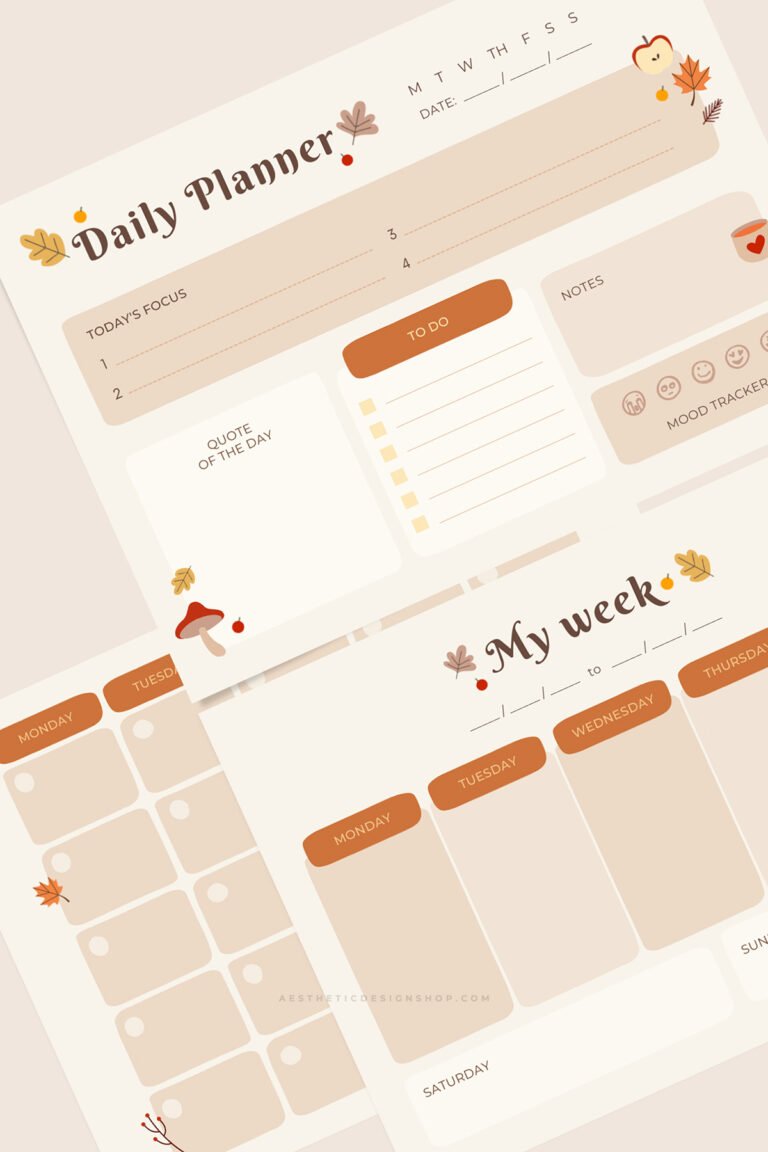 Fall Printable Planner - Daily, Weekly and Monthly