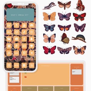 1 Vintage butterfly Tech Aesthetic Set: stickers, wallpapers, desktop organizer, phone and computerapp icons