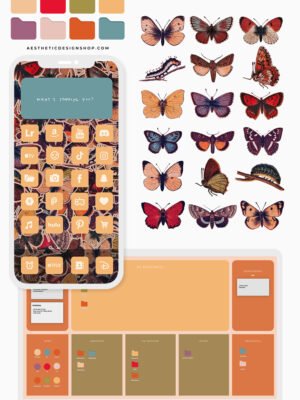 1 Vintage butterfly Tech Aesthetic Set: stickers, wallpapers, desktop organizer, phone and computerapp icons