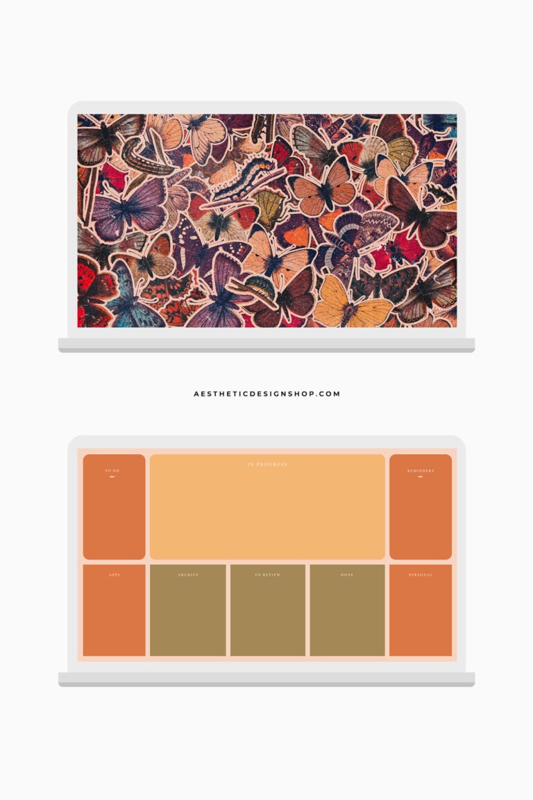 3 Vintage butterfly Tech Aesthetic Set: stickers, wallpapers, desktop organizer, phone and computerapp icons