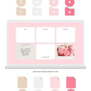 1 Pink Mood Desktop Aesthetic Set - 24 Icons + Desktop organizer Wallpaper (with Canva template)