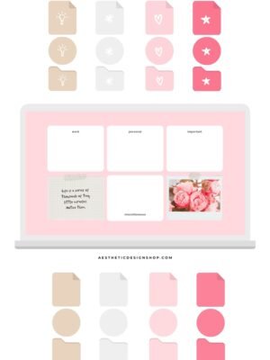 1 Pink Mood Desktop Aesthetic Set - 24 Icons + Desktop organizer Wallpaper (with Canva template)