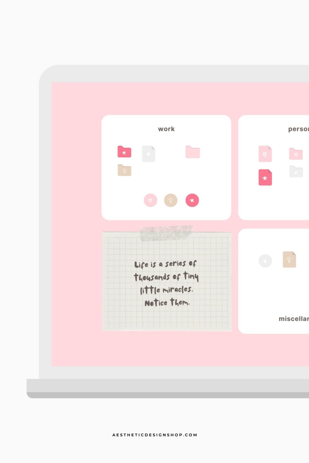 Pink Mood Desktop Aesthetic Set - 24 Icons + Desktop organizer Wallpaper (with Canva template)