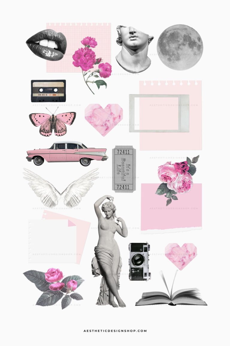 Vintage Pink Tech Aesthetic Set: stickers, wallpapers, desktop organizer, phone and computer app icons