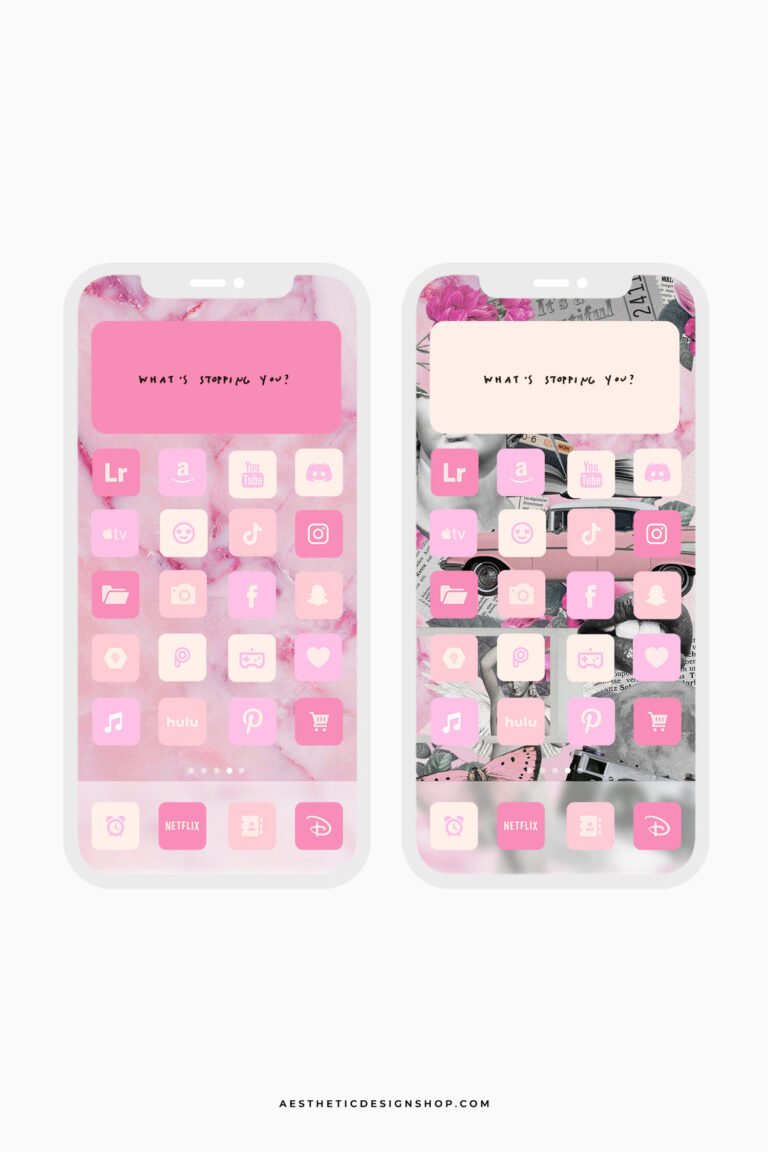Vintage Pink Tech Aesthetic Set: stickers, wallpapers, desktop organizer, phone and computer app icons