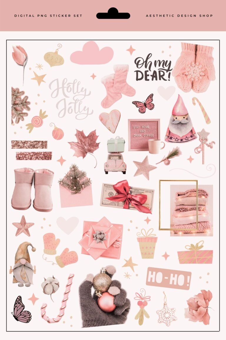 pink christmas png sticker set digital scrapbooking aesthetic collage pink christmas png sticker set digital scrapbooking aesthetic collage