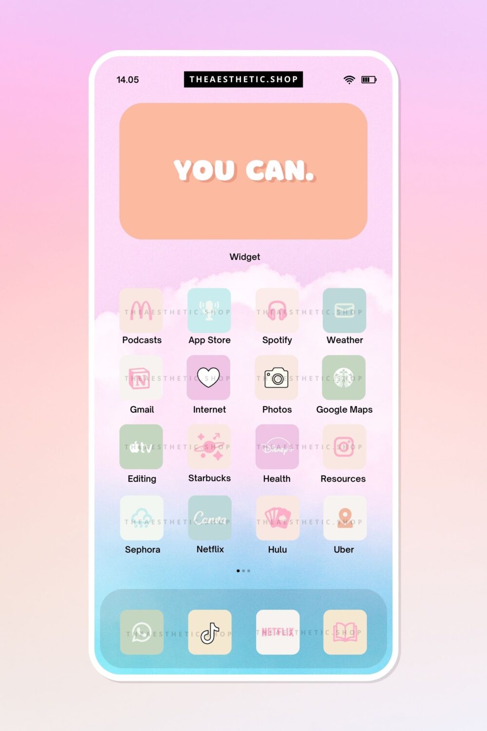 Pastel Aesthetic Tech Customization kit: 180 Phone + desktop icons, widgets & backgrounds