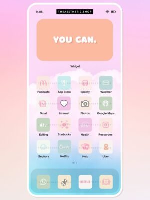 Pastel Aesthetic Tech Customization kit: 180 Phone + desktop icons, widgets & backgrounds