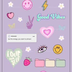 Good vibes preppy / Y2K aesthetic PNG Sticker set