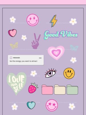 Good vibes preppy aesthetic PNG Sticker set Good vibes preppy / Y2K aesthetic PNG Sticker set