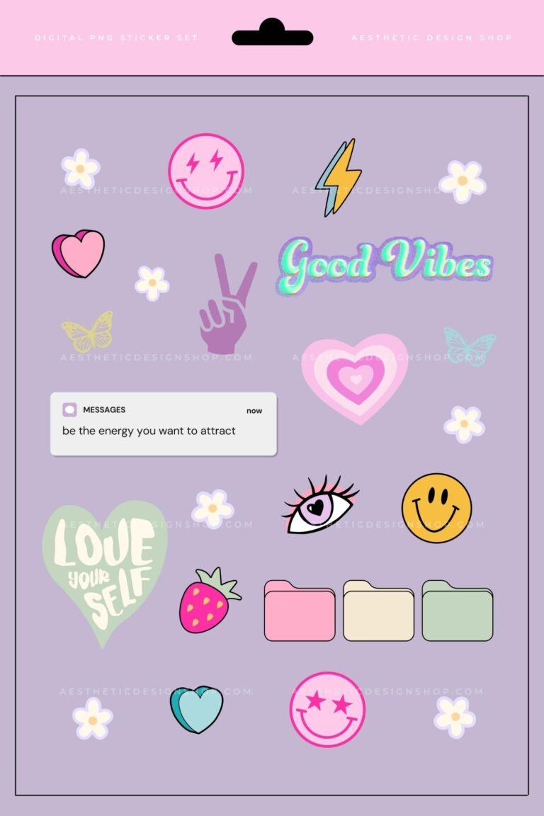 Good vibes preppy / Y2K aesthetic PNG Sticker set