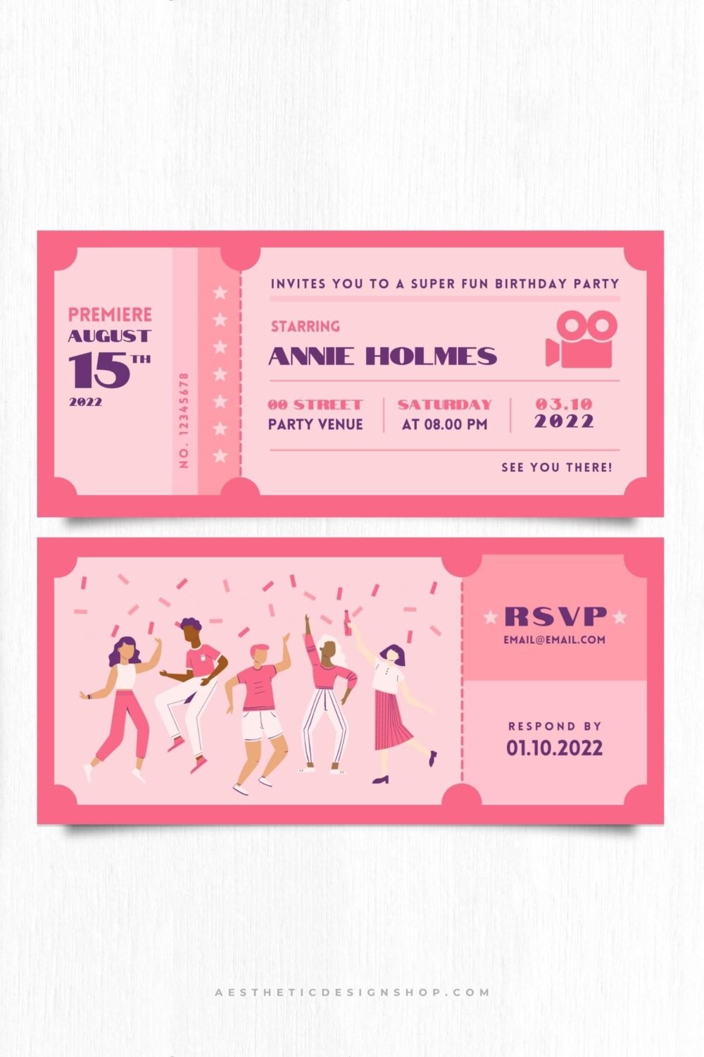 Editable movie ticket style printable party invitation