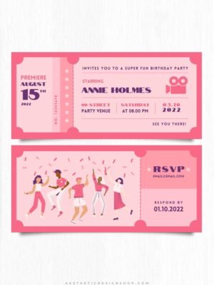 Editable movie ticket style printable party invitation