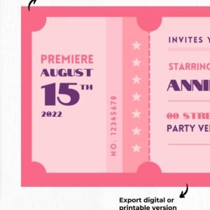 Editable movie ticket style printable party invitation