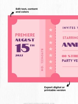 Editable movie ticket style printable party invitation