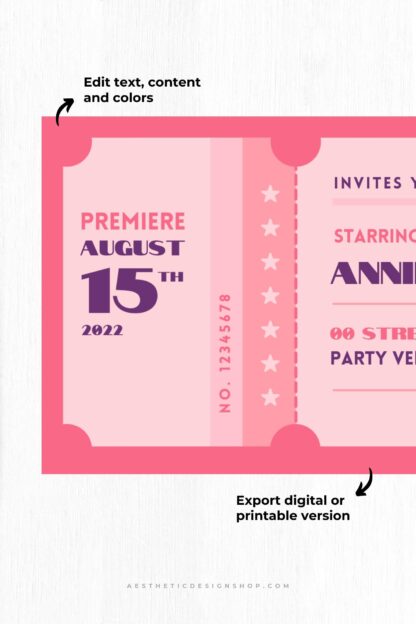 Editable movie ticket style printable party invitation