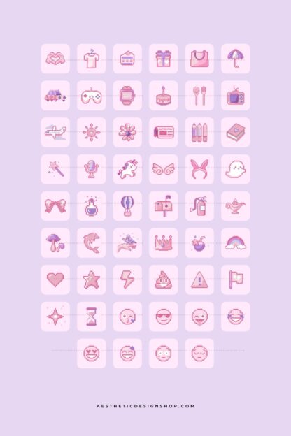 Kawaii Pink pixel tech aesthetic home screen app icons and desktop by lu amaral studio10
