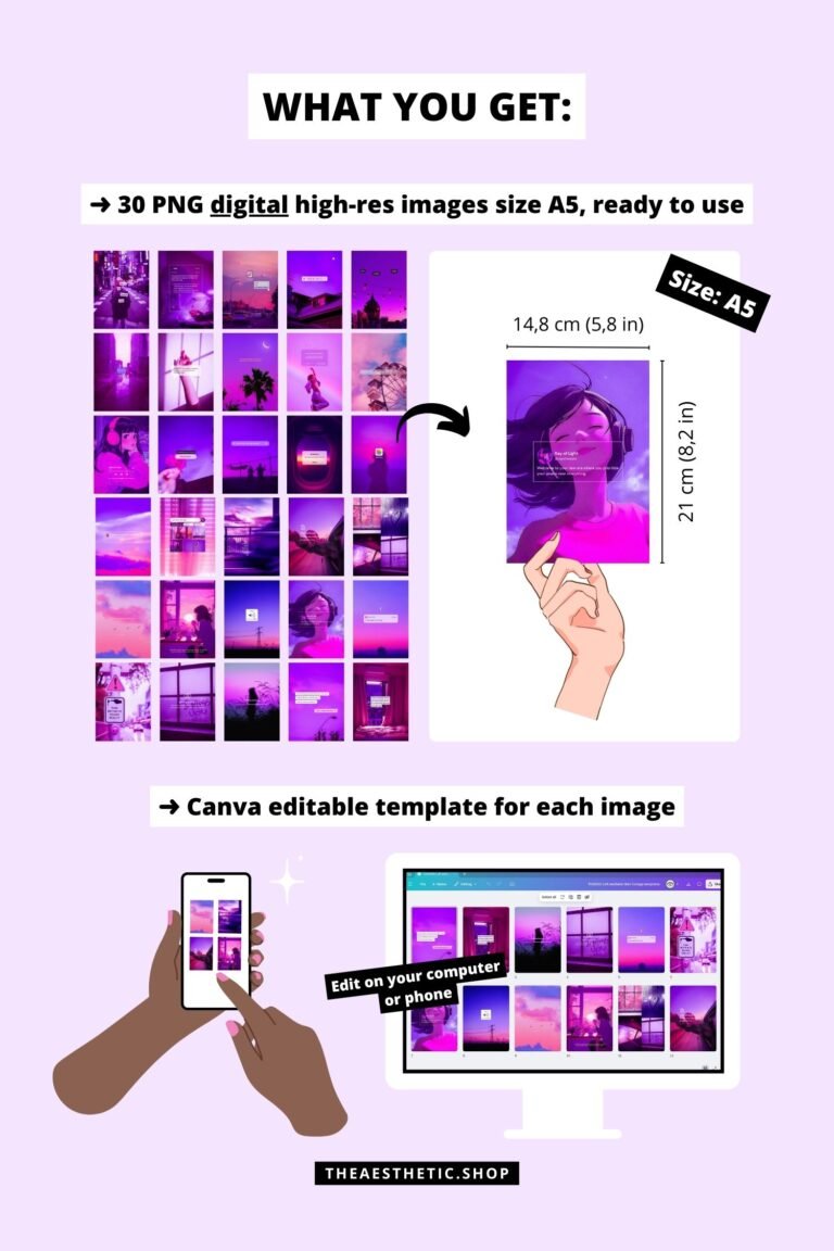 Lofi Aesthetic Wall Collage Digital Images + Editable Canva Templates