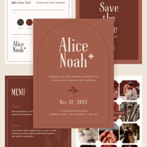 Chic Brown Wedding Canva templates - Wedding invitation, Save the Date, Menu, Mood board and more