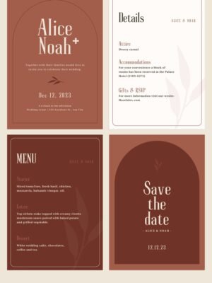 Chic Brown Wedding Canva templates - Wedding invitation, Save the Date, Menu, Mood board and more 1