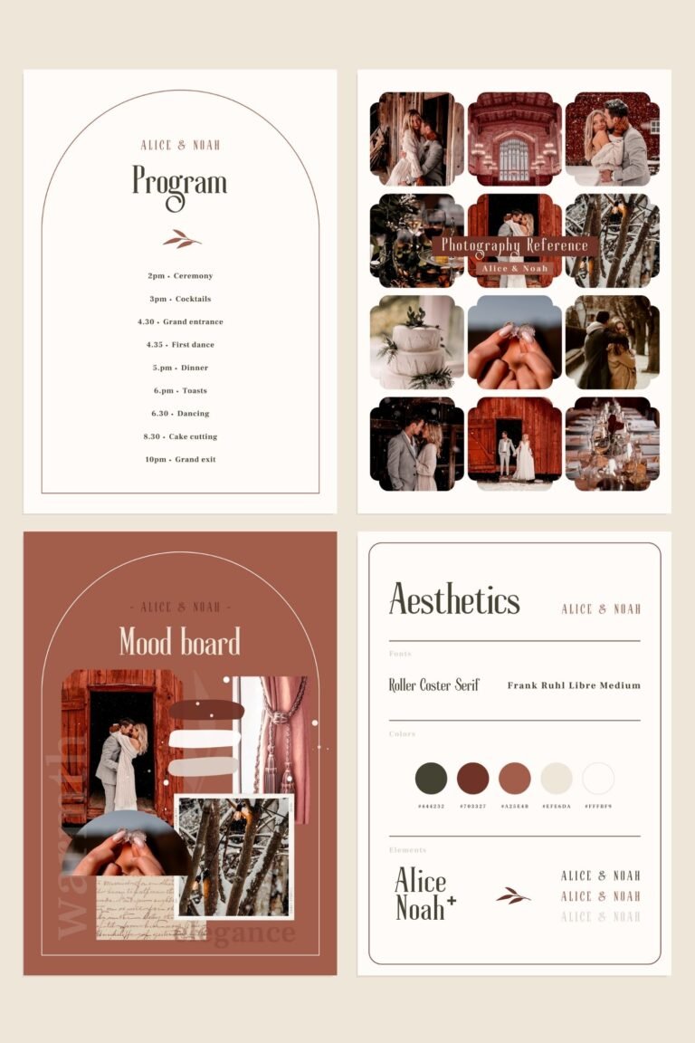 Chic Brown Wedding Canva templates - Wedding invitation, Save the Date, Menu, Mood board and more 1