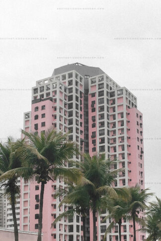 Aesthetic image of pink building in a tropical city