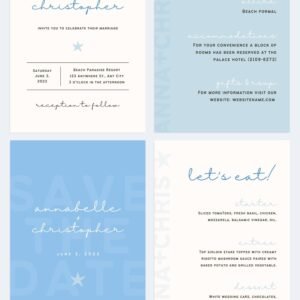 Ocean Blue Wedding Canva templates - Wedding invitation, Save the Date, Menu, Mood board and more 1