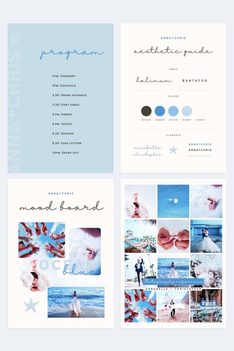 Ocean Blue Wedding Canva templates - Wedding invitation, Save the Date, Menu, Mood board and more 1