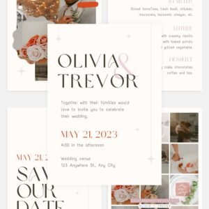 Pink + Persimmon Wedding Canva templates - Wedding invitation, Save the Date, Menu, Mood board and more1