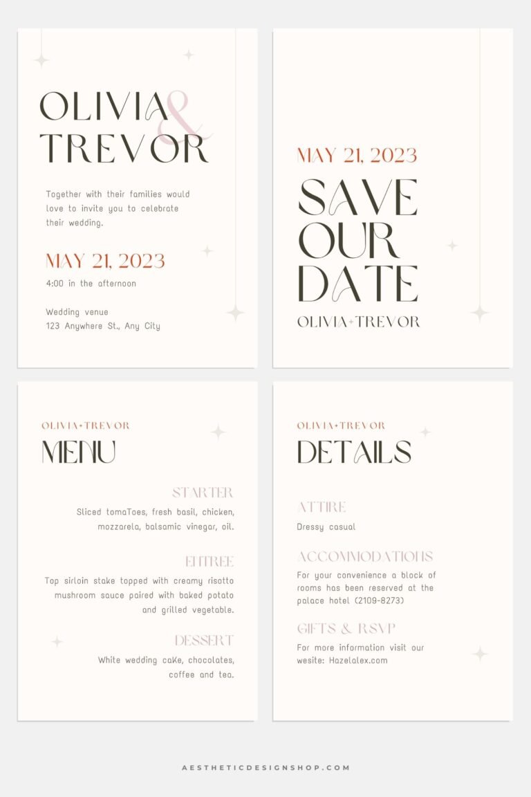 Pink + Persimmon Wedding Canva templates - Wedding invitation, Save the Date, Menu, Mood board and more1
