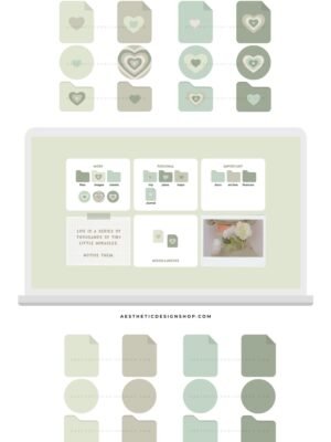 sage-green-desktop-aesthetic-des-by-lu-amaral-studio-4 Sage Green Desktop Aesthetic Set - 24 Icons + Desktop organizer Wallpaper with editable Canva template