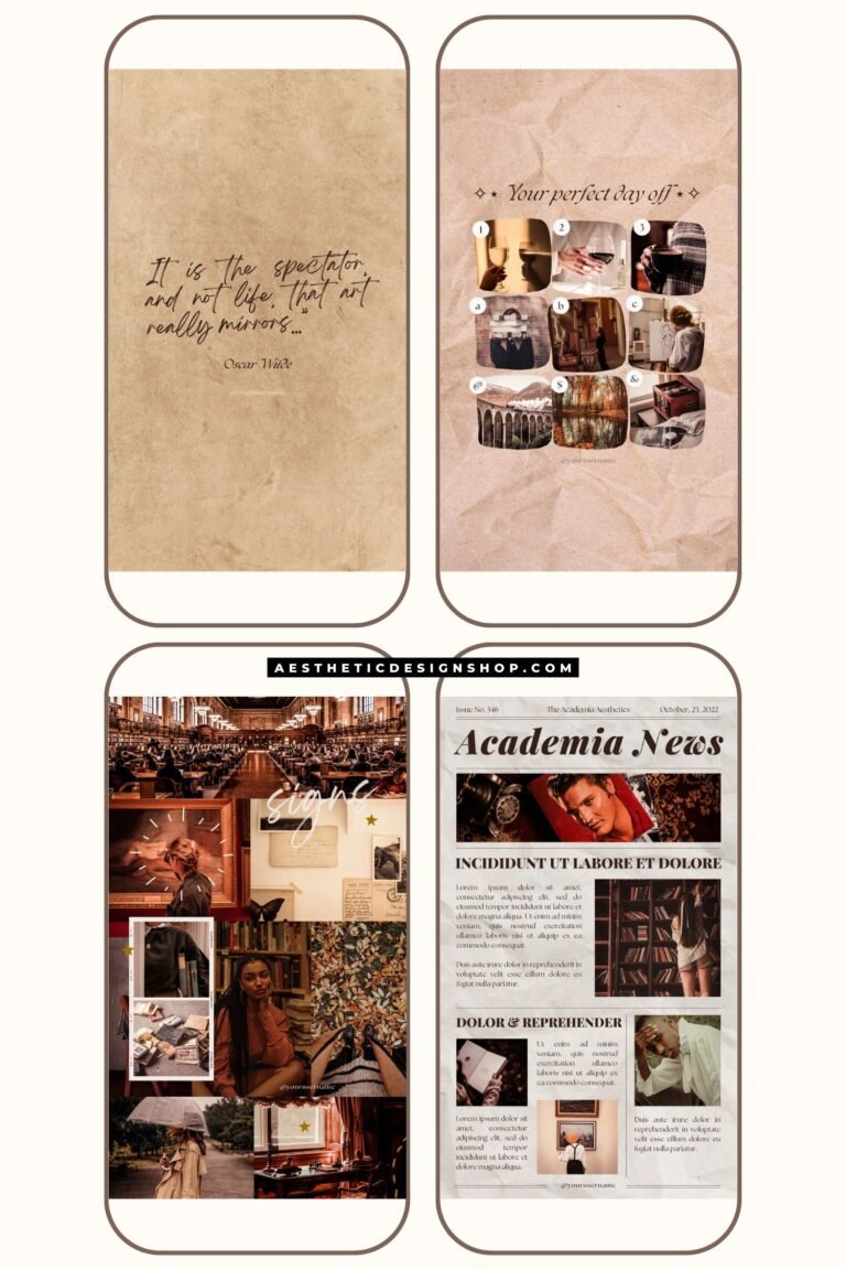 dark academia aesthetic social media instagram post templates by lu amaral studio