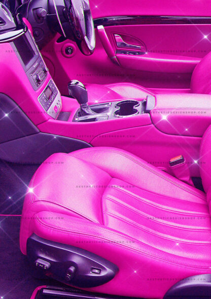 Pink interior luxury car baddie aesthetic image for wall collage and creative projects