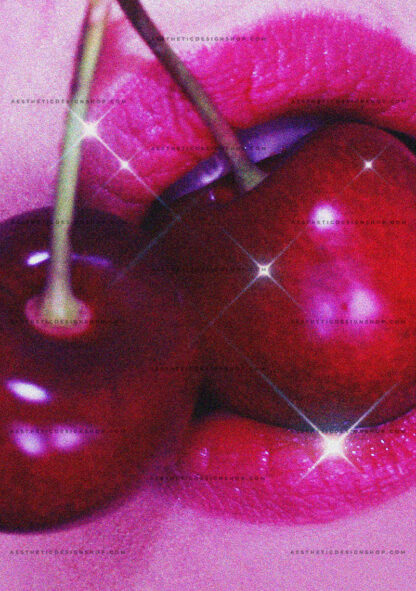 Woman's lips bitting cherries baddie aesthetic image for wall collage ...