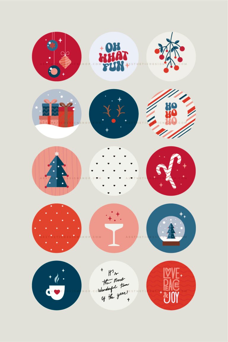 Blue and red Christmas aesthetic Instagram highlight covers