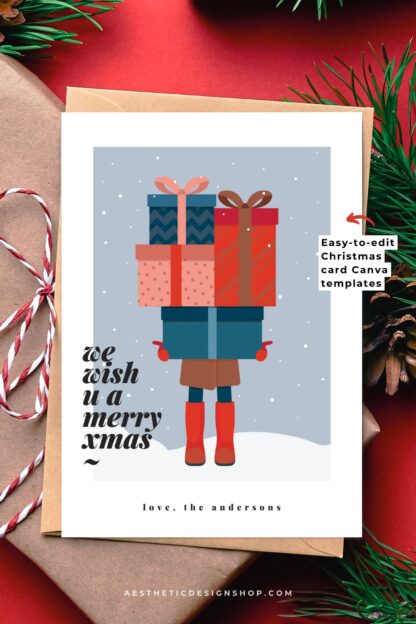 10 Editable Blue and red aesthetic Christmas card Canva templates
