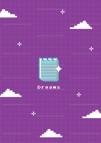 "Dreams" pixelated interface purple aesthetic image for wall collage and creative projects