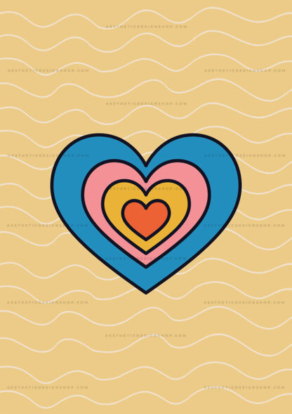 Colorful heart illustration Groovy aesthetic image for wall collage and creative projects
