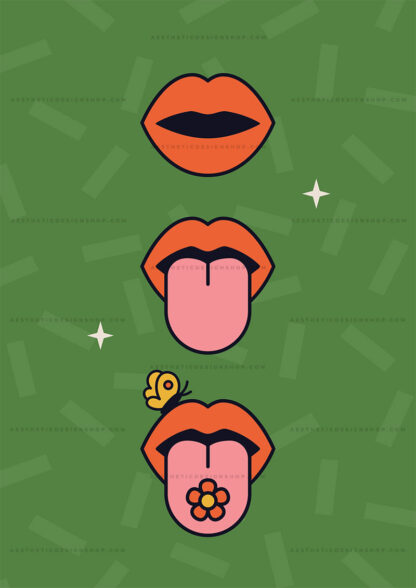 Hippie lips illustration Groovy aesthetic image for wall collage and creative projects
